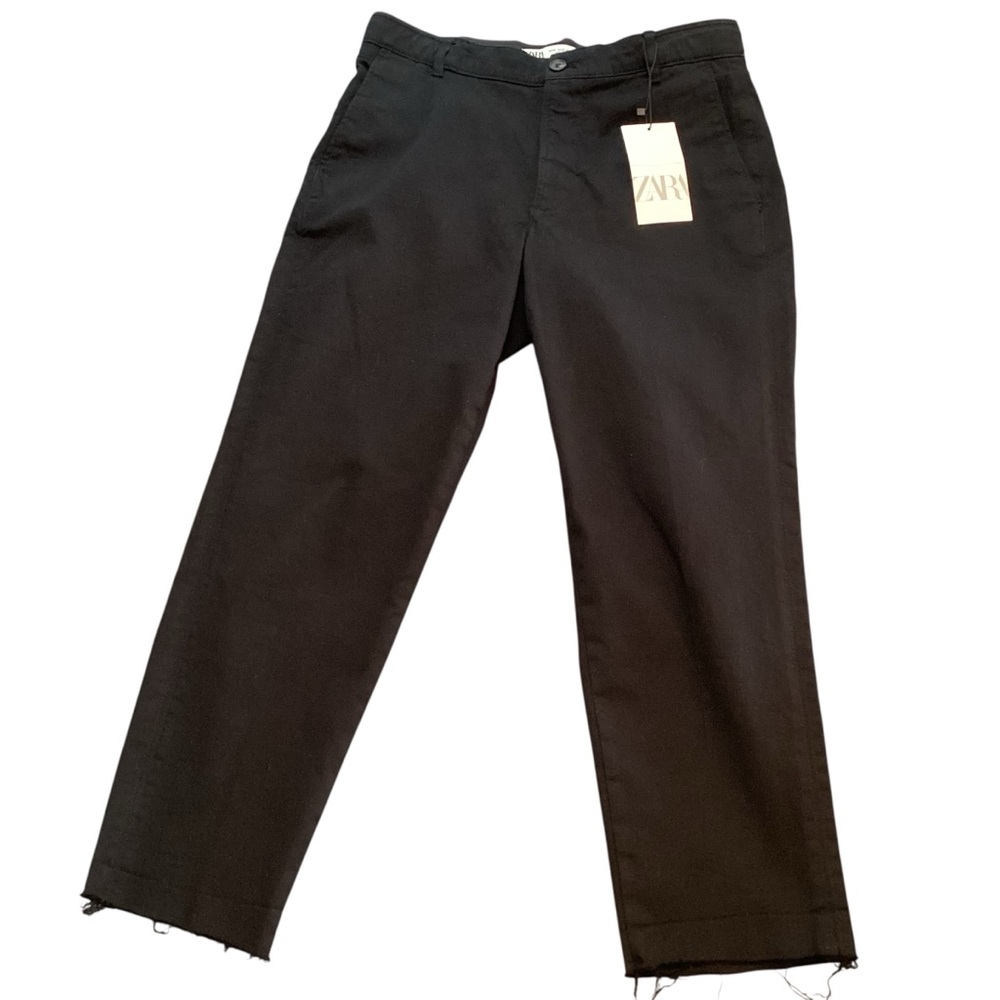 NWT Zara High Rise‎ Black Raw Hem Ankle Trouser Jeans Straight Leg, Medium